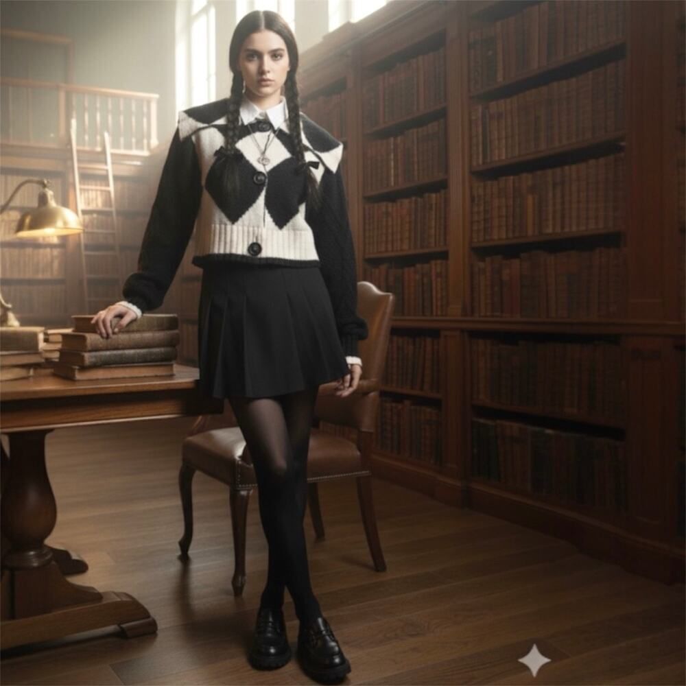 Free People Y2K Cropped Polo Cardigan XS Black Pink Academia Preppy Schoolgirl